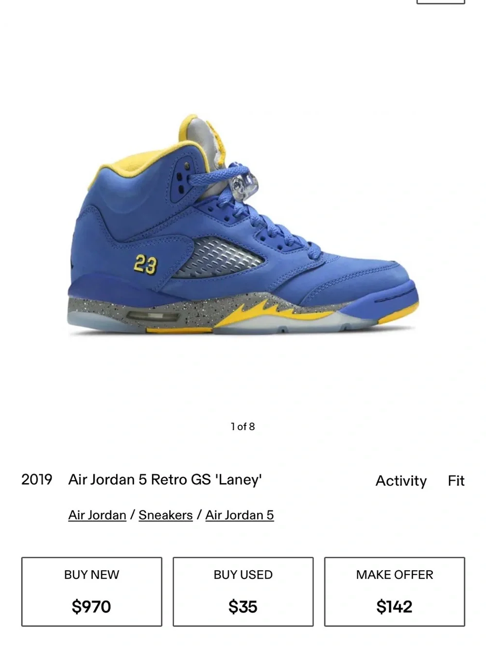 Jordan Blue & Yellow Retro 5 ‘Laney’ Basketball Sneakers - 9M